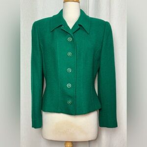 Vtg Herbert Grossman Green Wool Blazer Jacket Union Made USA Sz 14 Button Close